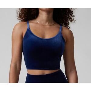 Athleta Blue Velvet Cropped Elation V-Neck Spaghetti Strap Tank Top Size XL